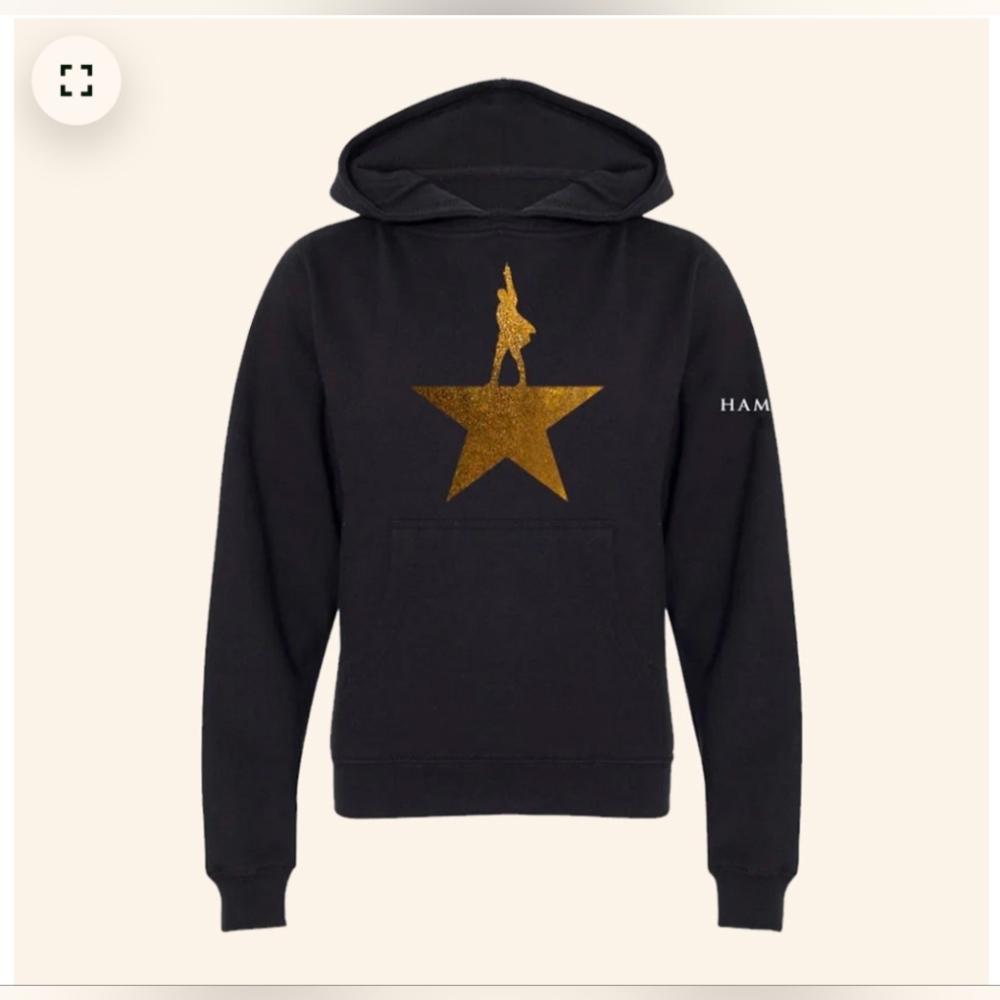 Hamilton Black Hoodie with Gold Star Stage Graphic
